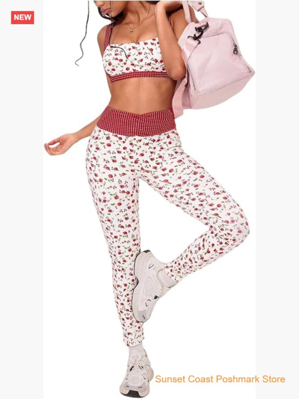 Floral 2 Piece Tank Top Leggings Active Set Athletic Workout Gym Outfit